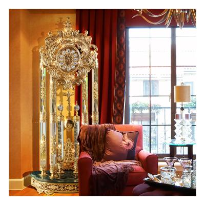 China Luxury Hotel Villa Decoration Antique Brass Crystal Design Clock European Style Grandfather Clock for sale