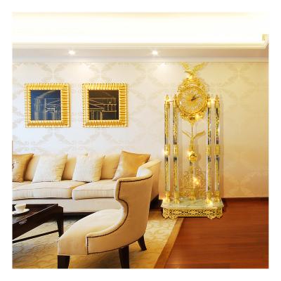 China European Style Design Antique Brass Gold Plated Floor Clock Luxury Home Decor Grandfather Clock for sale