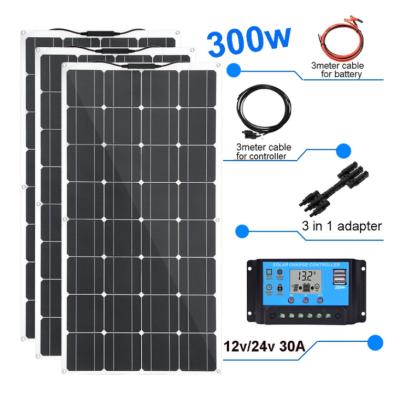 China 300w 200w 100w flexible solar panel kit panels12v 24v high efficiency 12v car battery charger solar module 002 for sale