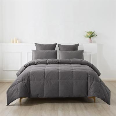 China Sustainable Custom All Season Home Textile Thick Puffy 100% Cotton Goose Down Bedding Comforter Cover Dark Gray for sale