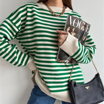 China QUICK DRY Casual Stripes Loose Long Sleeve O Neck Knitted Sweater Tops Women's Sweaters Autumn Winter Pullover Sweater 2022 for sale