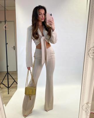 China Breathable two-piece pants set sexy sheathed long top flare two-piece suits crop pant suit new 2022 set for women for sale