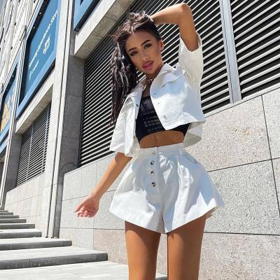 China QUICK DRY short sleeve lapel cardigan crop top fashion shorts set casual women 2022 two piece set shirts and shorts set for sale