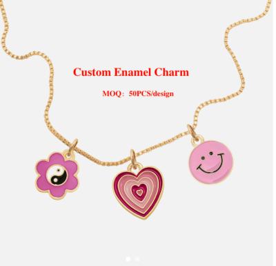 China Cute Cheap Cute Hard Metal Enamel Charm Heart Letter Pendant Bracelet Shape DIY Cute Necklace Charm Pendants for sale