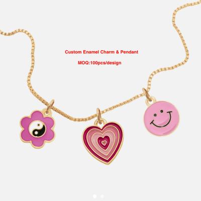 China Cute Cheap Cute Hard Metal Enamel Charm Heart Letter Pendant Bracelet Shape DIY Cute Necklace Charm Pendants for sale