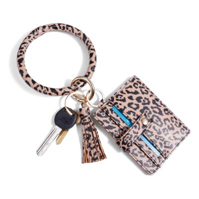 China Amazon Hot Sales Fashion Faux Leather Key Ring Slim Wallet Card Holder Coin Key Chain Purse for sale