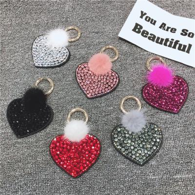 China Souvenir Gifts Promotion Women Bag Pendants Charm Crystal Rhinestone Heart Love Tassel Tassel Key Chain for sale