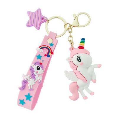 China Durable Custom Girls Lace Up 3D Cartoon Unicorn Soft PVC Key Chain Cute Key Chain Anime Gift Blue Red Yellow Horse for sale