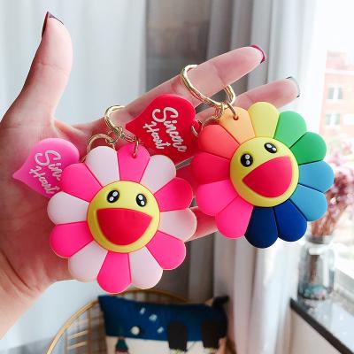 China Waterproof 7 Colors PVC Keychain Key Chain Backpack Girl Handbag Charm Cars Key Chain kpop Sun Colorful Flower Keychains Girl for sale