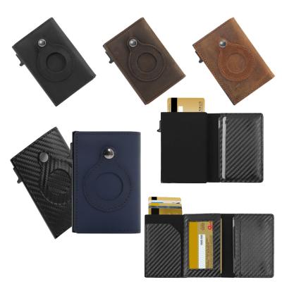 China Credit Card Aluminum Multi-Function Leather Holder Protective Airtag RFID Case Tracker RFID Wallet Smart Airtag Secruty for sale