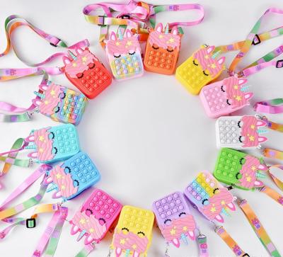 China 2021 Kids Silicone Push Bubble Doll Environmentally Friendly Soft Cross - Body Hand Money Bag Child Unicorn Fidget Yoy Push Pop It Invent Purse For Girls for sale