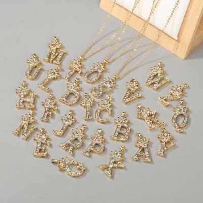 China CLASSIC DIY Custom Design Engraving Luxury Rhinestone Metal Alloy Jewelry Gold Charm Letter Pendant Necklace for sale