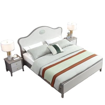 China Minimalist 2022 Modern Simple Cost-effective Bedroom Furniture King Size Grey Solid Wood Bed for sale