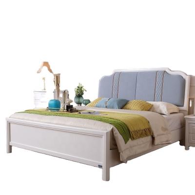 China Minimalist 2022 Modern Minimalist Style Bedroom Furniture King Queen Size White Solid Wood Bed for sale