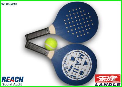 China Promotional Paddle Ball Set Wooden Beach Rackets With Holes , Dark Blue for sale