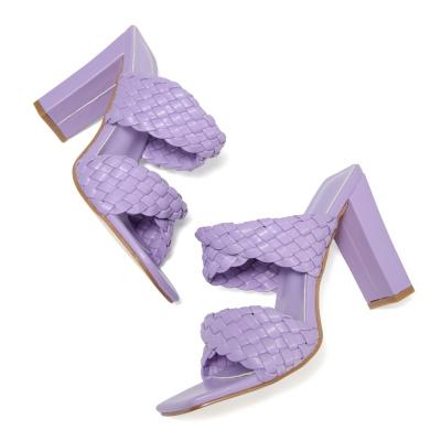 China Cushioning Custom Comforter High Heeled Sandals For Women With Woven PU Material for sale