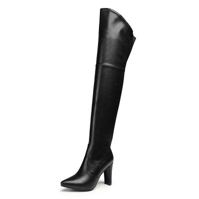 China Wholesale Customs Service Round Size Fetish Extra Shaft Over The Knee Stretch 10 cm Heel Women Leather Boots for sale