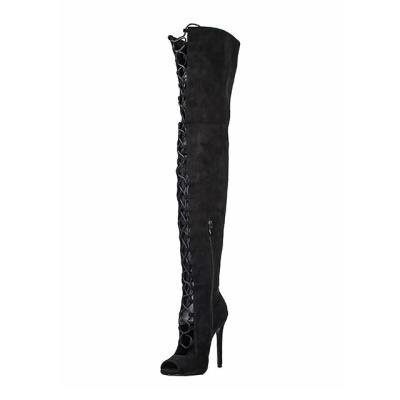 China Round Laced Up Sexy Thigh High High Heel Women Girls Boots Drop Shipping for sale