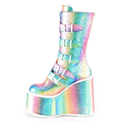 China Rainbow Boots Girls Round Wrinkled Cosplay Boots for sale