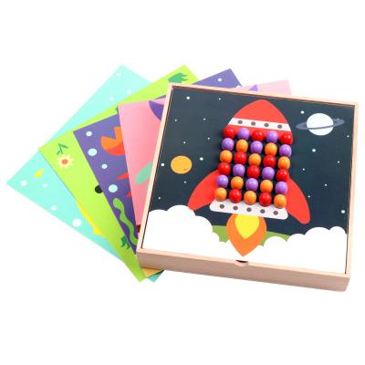 China THUNDER CUT Wooden Button Art Toy for Toddlers: Mosaic Wood Color Matching Pegboard Early Learner Educational Toys for sale