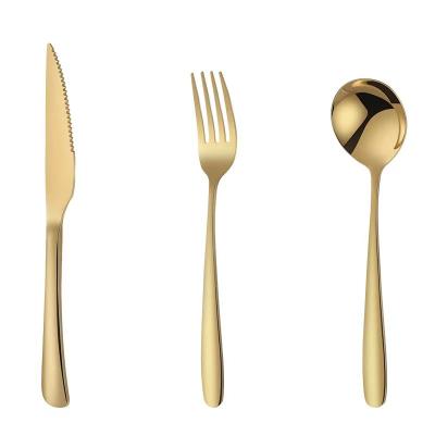 China Sustainable Plants Porcelain Gold Plated Stainless Steel Kitchen Hotel Soup Spoon Forks for sale