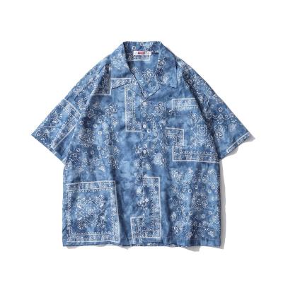 China Wholesale Summer Breathable Vintage All Over Bandanna Print Beach Men's Hawaiian Shirt Button Down Long Sleeve Shirts Streetwear for sale