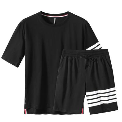 China 2022 NEW custom made men's summer tracksuits stripes QUICK DRY button up plus size cotton T-shirt and shorts sets for men for sale