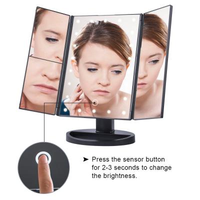 China LED Mirror Touch Screen 22 Light Makeup Mirror 1X/2X/3X/10X Makeup Mirrors Table Desk Vanity 3 Times Adjustable Mirror for sale