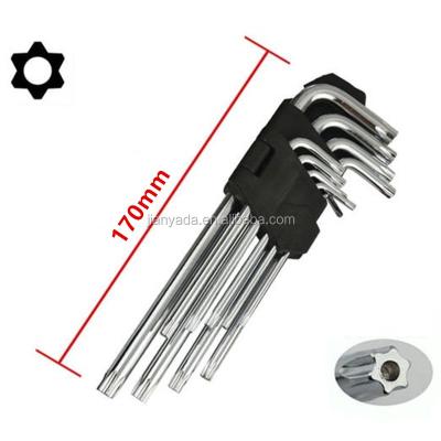 China 9PCS Carbon Steel Hex Wrench Set Wrench With Holes Kit Carbon Steel Star Head T10-T50 Allen Socket Torque Spanner Reinforced Hand Tools for sale