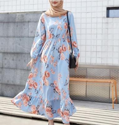 China Wholesale Anti-Static Muslim Floral Long Sleeve Long Sleeve Long Sweater Dress Women Ladies Ladies Clothing One Line for sale