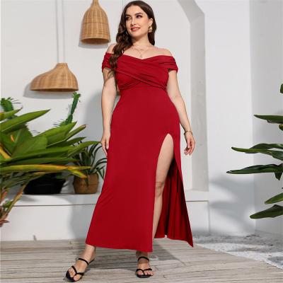 China 2022 NEWEST SUSTAINABLE Women Shoulder Plus Size Sexy Dress High Split Casual Formal Dress Evening Long Dress for sale