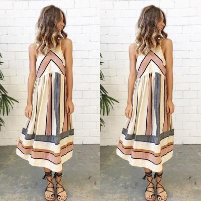 China New Foreign Trade Viable Fashion Printing Summer Striped Dress for sale