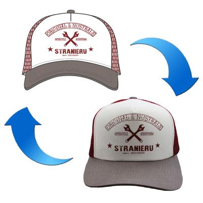 China Two Tone 5 Panel Foam Printing COMMON Mesh Trucker Hat Cap Custom High Quality Printing for sale