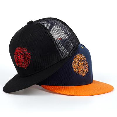 China High Quality Black COMMON Mesh Snapback Cap Custom Logo Flat Brim 6 Panel Trucker Hat for sale