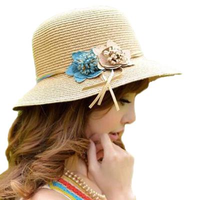 China Character Straw Hats Fashion Character Flower durable and beautiful Straw Decorate Summer Beach Lace Fedora hats for sale