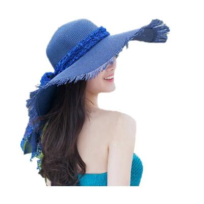 China Women's Bow Sun Straw Hats Straw Cap With Big Brim Spring Fashion Beach Wholesale Summer Large for sale