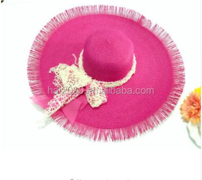 China Fashion Wide Sun Hat\comfortable brim fashion\durable\comfortable\durable ribbon bow for promotional paper Straw Weaving Hat With Ribbon for sale