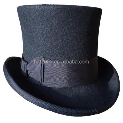 China Black 18.0cm (7 inch) Plush Wool Felted Hats Groom Steampunk Groom Wedding High Top Hat for sale