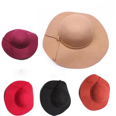 China New Vintage Sun Brim Wool Faux Wool Polyester Women Wide Brim Blend Soft Felt Hat For Outdoor for sale