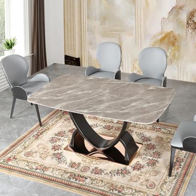 China . Luxury Style Gray Marble Square Table Cheap Price Stainless Steel Dining Table Set With 6 Chairs Dining Tables for sale