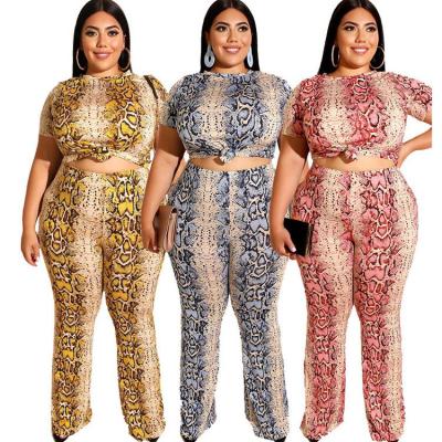 China Plus Size 2021 Hot Sale Snake Print Short Sleeve Straight Pants Plus Size Jumpsuits Women Two Piece Sets for sale