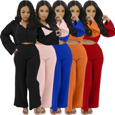 China 2021 new arrival Anti-wrinkle v-neckline plus size drop women's clothing crop top fall and winter clothing trends two-piece set for sale