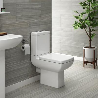 China Luxury Square Two-Piece Toilet Seat Washdown Tank P-trap European Market Flushometer Concealed Basin Toilet for sale