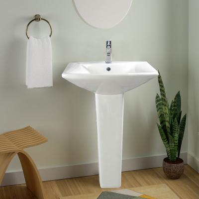 China Modern Square Ceramic Wash Basin Pedestal Bathroom Hotel Easy Clean Ceramic Main Basin With Full Pedestal for sale