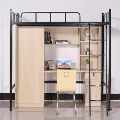 China Modern Metal Frame Wooden Bed Student Dorm Furniture Bedroom Bunk Bed With Desk for sale