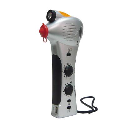 China AM/FM radio with FM wire antenna emergency car cutter glass breaking hammer dynamo power light radio for sale