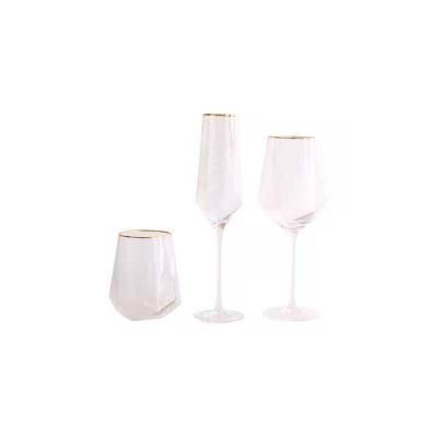 China None Hammered Gold Rim Goblet Champagne Glass Set Rose Gold Glass Set Hotel Cafe Home Bar for sale