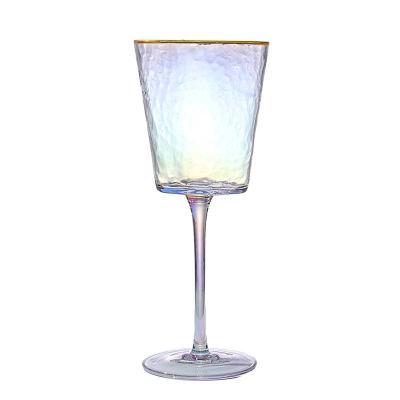 China No Color Creative Colorful Crystal Goblet Ion Plated Champagne Glass Gold Rim Wedding Party Wine Glasses for sale