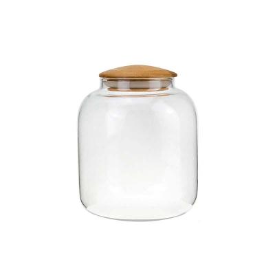 China Natural Bamboo Storage Tank Borosilicate Lid Smooth Face Ribbed Glass Canister Clear Storage Jar Stocked In Glass for sale