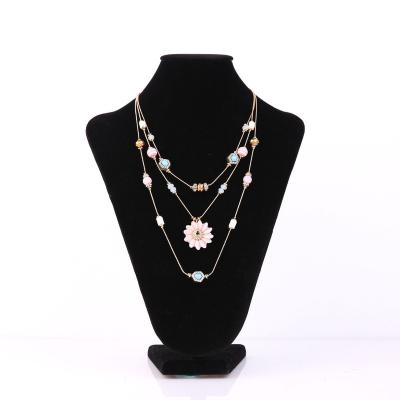 China ALLOY 2018 Spring Summer Sweet Crystal Bead Stone Flower Girls Necklace Multilayer Beaded Necklace Jewelry for sale